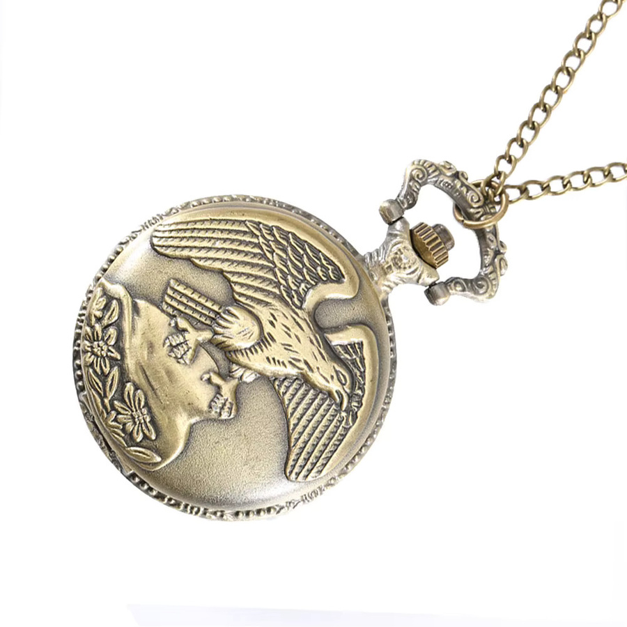 Taschenuhr Halskette Anhänger, Quarz, Messing, Gold, Unisex - Bild 3