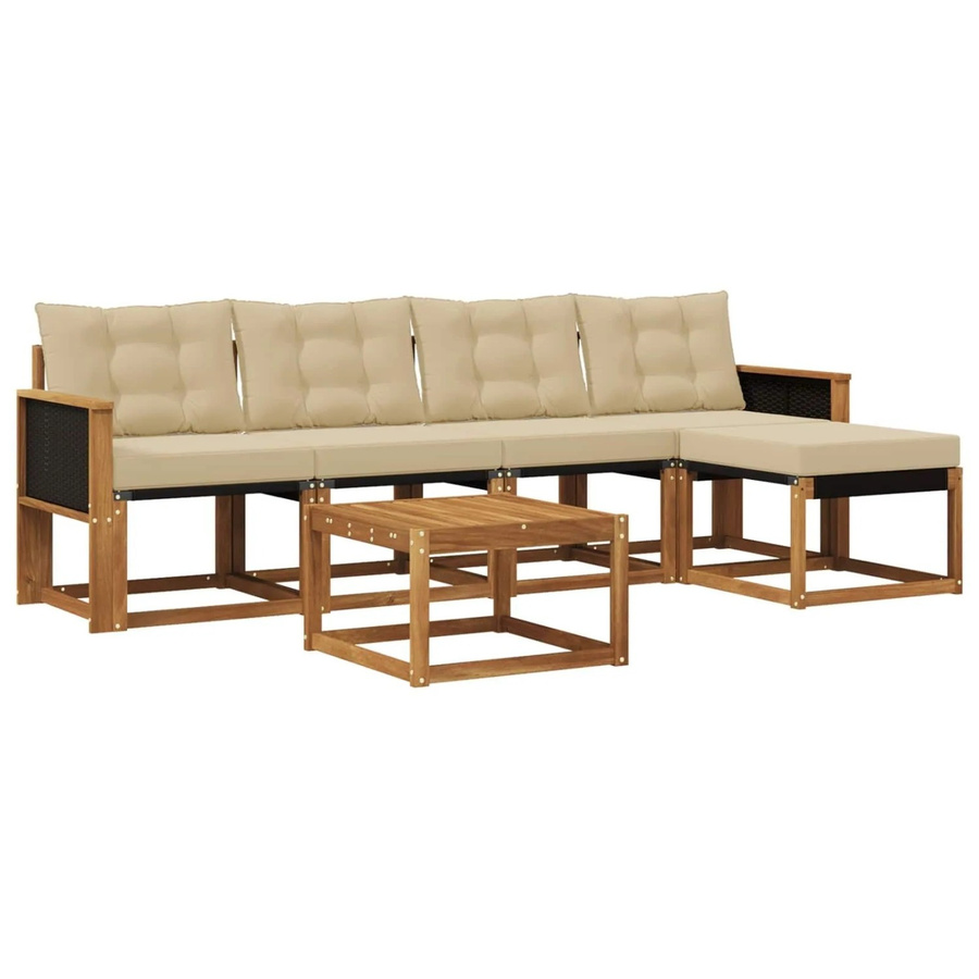 vidaXL Outdoor-Sofagarnitur L-Form aus Akazienholz mit Textilene und Kissen in Beige und Natur - Bild 2