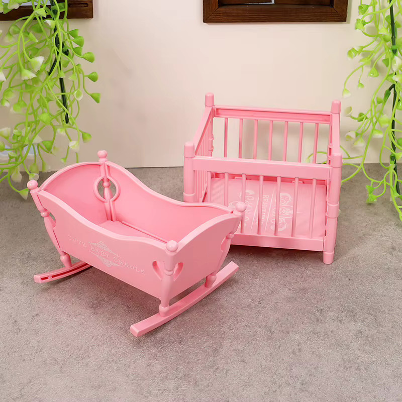 ZTOYL Puppenhaus Miniatur Wiege Kriechen Bett Schlafzimmer Möbel Zubehör Pink Maßstab 1:12 - Bild 1