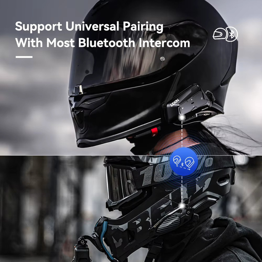 Lexin Meshcom Motorrad Bluetooth Headset mit Mesh-Kommunikationssystem und Gegensprechanlage für bis zu 24 Fahrer in Schwarz - Bild 6