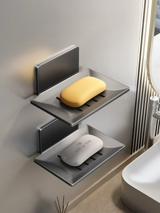 Wandmontierte Seifenschale von YUNJIEYA in Gun Grey ohne Bohren mit Ablaufsystem für dein Badezimmer - Bild 4