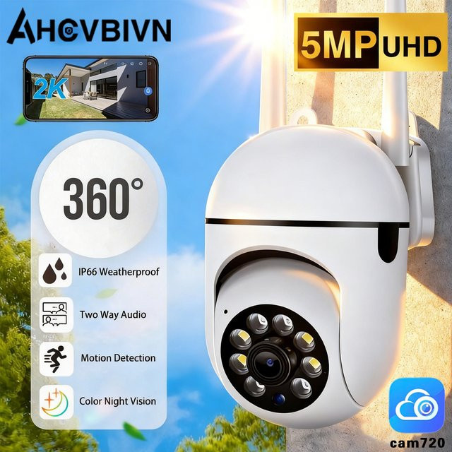 Cam720 APP 5MP PTZ IP-Kamera White: Intelligente WLAN Außen-Überwachungskamera mit Farbnachtsicht und 2-Wege-Audio-Kommunikation - Bild 1