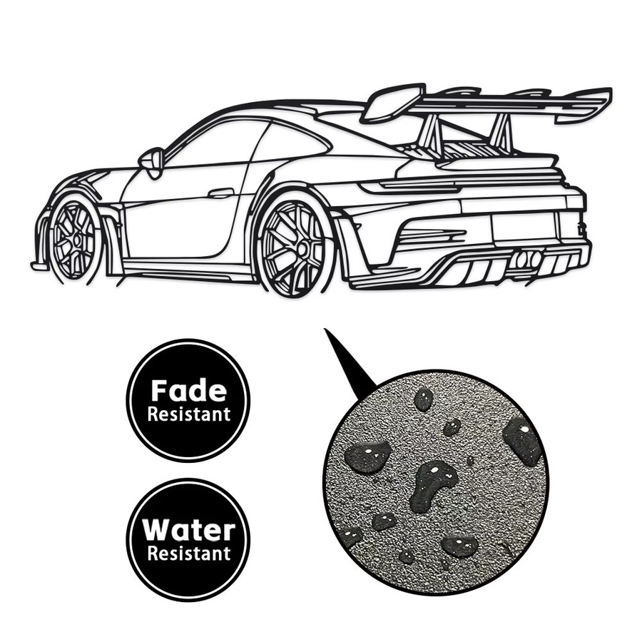 CIFBUY Klassische Auto-Metallwandkunst als schwarze 3D-Skulptur mit Spoiler und Auspuff zur Wanddekoration - Bild 2