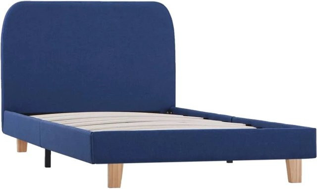 vidaXL Bettgestell aus Stoff in Blau mit Kiefernholz und Metall, B/T/H: 90 x 200 x 80 cm - Bild 1
