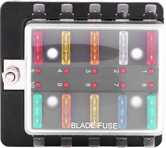 Neoglint 10-Wege Blade Fuse Box Block Halter mit LED Warnlicht Kit für Auto, Van, Boot und Marine in Grau - Bild 1