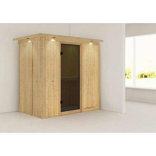 Karibu Sauna Pärnu für 2 Personen aus Fichte in Beige, ohne Ofen, B/T/H: 210 x 200 x 132 cm - Bild 2