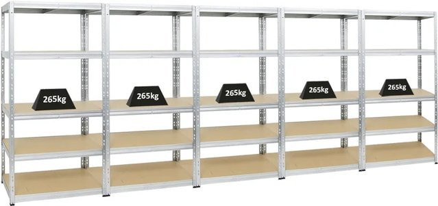 PROREGAL Schwerlastregal Tiger 5er Set, 5-Ebenen, verzinkt, Farbe: Silber, H x B x T: 180 x 90 x 60 cm - Bild 1