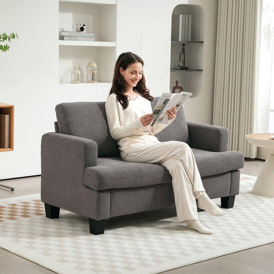 HOMCOM 2-Sitzer-Sofa in Dunkelgrau mit abnehmbaren Rückenkissen und Armlehnen, modernes Wohnzimmersofa aus Chenille und Eukalyptusholz, Breite: 140 cm - Bild 2