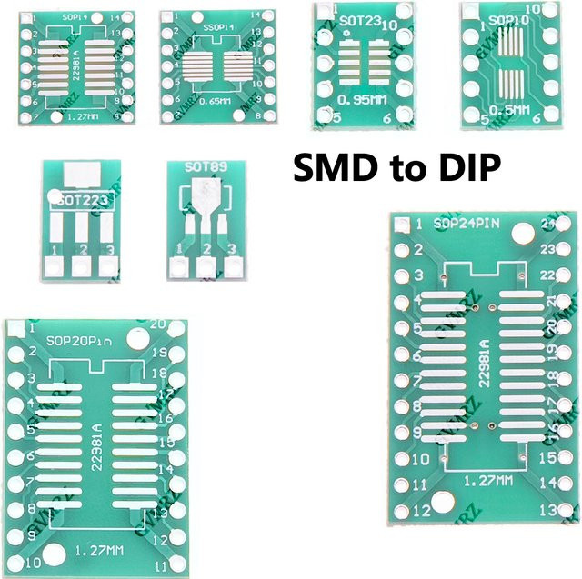 SOT23 SOT89 PCB IC Adapterplatine SMD zu DIP Konverter für 0805 0603 0402 SOT223 SOP TSSOP Serie in Grün - Bild 1