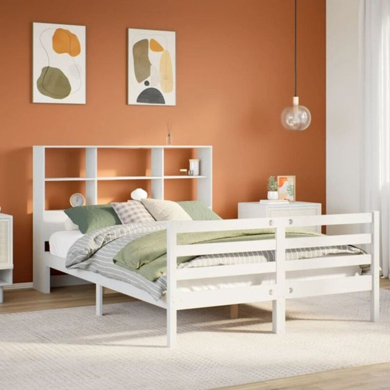 Massivholzbett Vidaxl aus Kiefer mit Regal in Weiß B: 160 cm, L: 200 cm - Bild 1