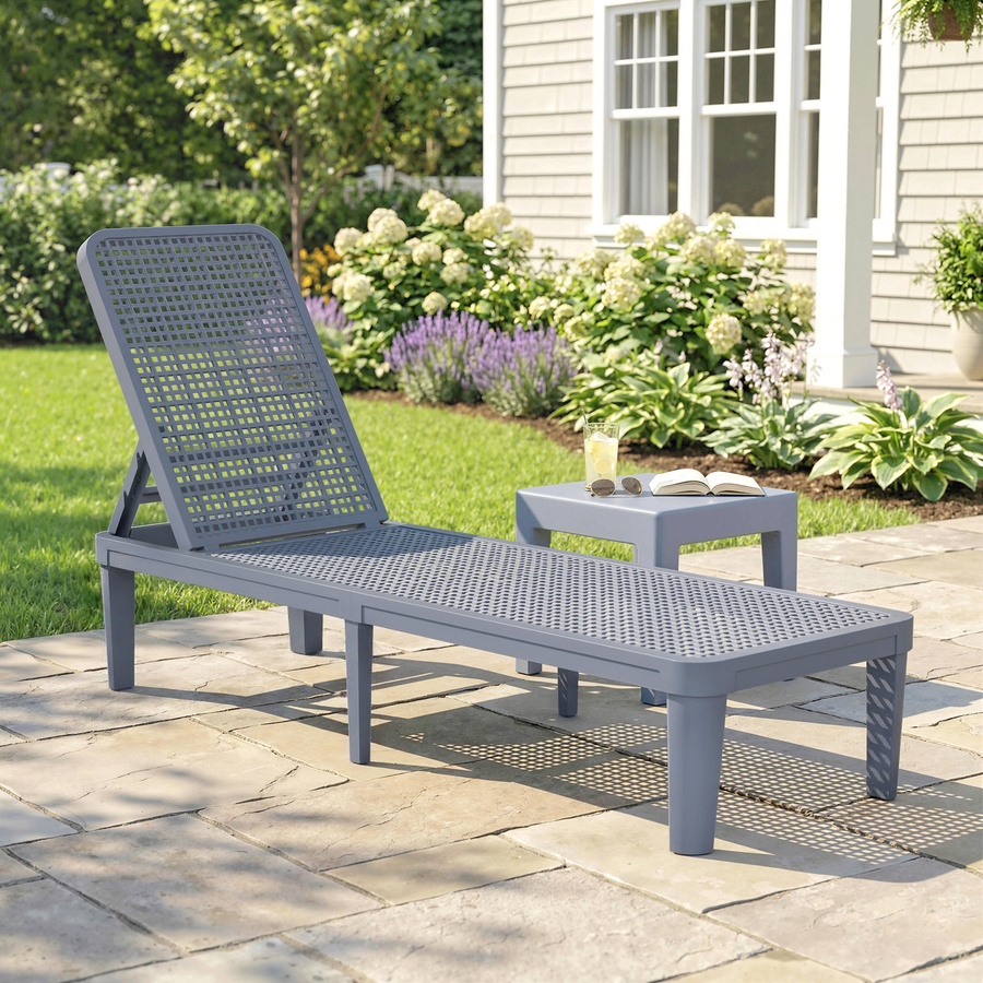 Outsunny Verstellbare Sonnenliege aus PP in Dunkelgrau mit 4-stufiger Rückenlehne, B/T/H: 191 x 55 x 35,5 cm - Bild 2