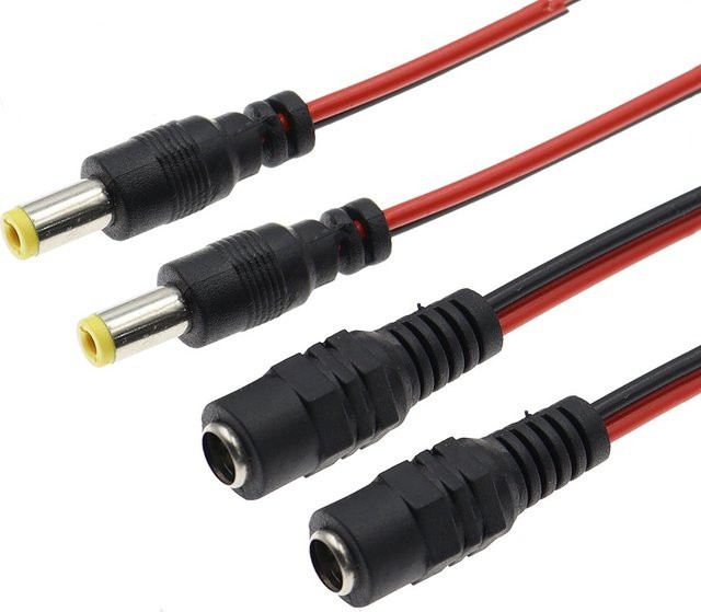 ELECAPITAL DC-Adapter Set mit Klinkenkabeln und Steckern, männlich und weiblich, Schwarz, 5,5 x 2,1 mm - Bild 1