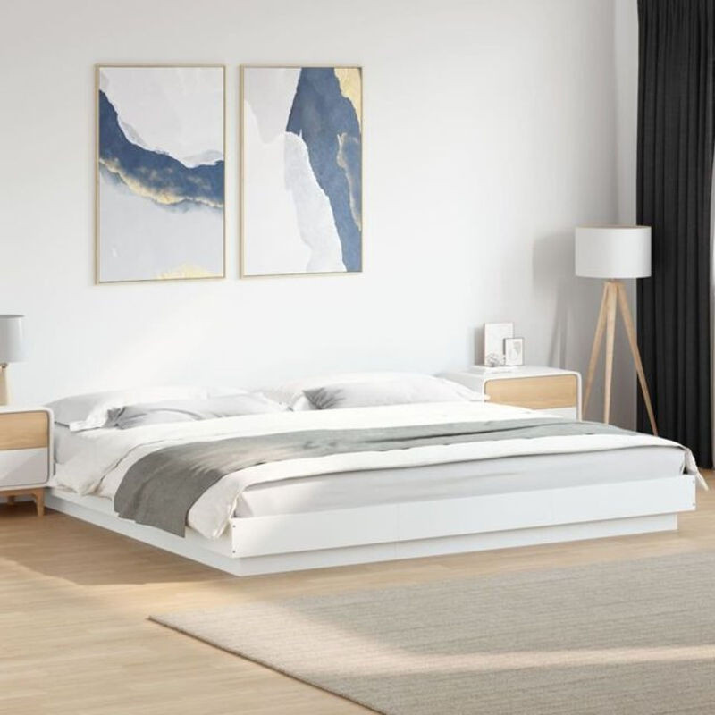 Modernes Bettgestell mit LED von Vidaxl aus Holzwerkstoff in Weiß, B/T: 200 x 200 cm - Bild 1