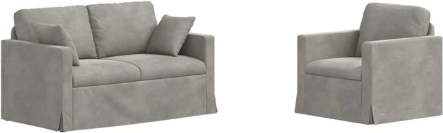 vidaXL Sofa Set 2-teilig Hellgrau aus Samt mit Metallrahmen B/T/H: 138 x 78 x 80 cm und 78 x 78 x 80 cm - Bild 1