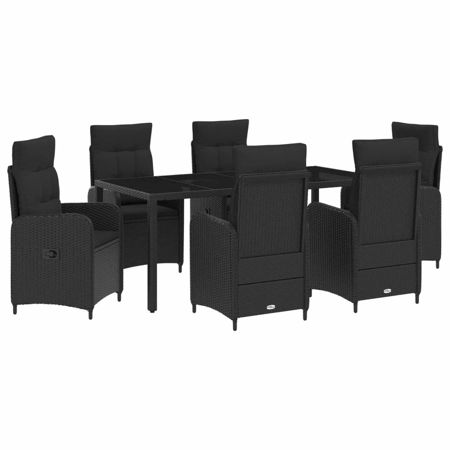 vidaXL Outdoortisch-Set aus Poly-Rattan in Schwarz mit 7 Teilen und Glastisch B/T/H: 190 x 90 x 75 cm - Bild 2