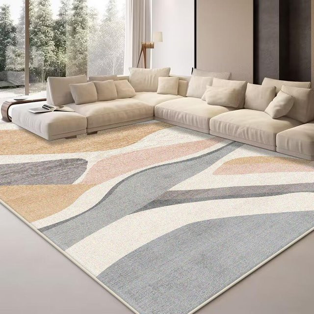 Moderner abstrakter Teppich Karpetti in Grau und Multicolour, rutschfest und waschbar, B/H: 90 x 60 cm - Bild 1