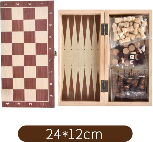 TOMTOP JMS 3 in 1 Schach- und Backgammon-Set, Holz, beige - Bild 1
