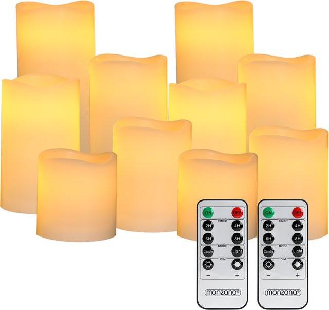 10er-Set MONZANA LED Echtwachskerzen in Beige und Weiß mit Fernbedienung, Timer und Flackereffekt - Bild 1