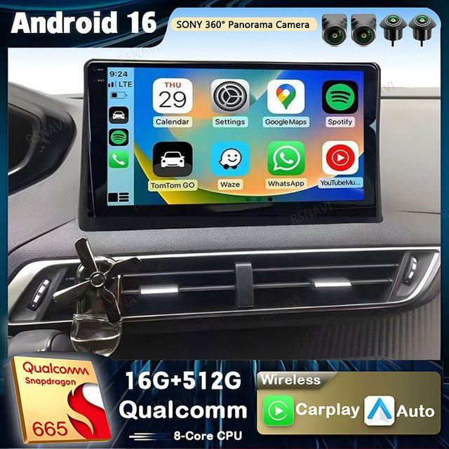 RSNAVI Android 16 Autoradio mit CarPlay und GPS für Peugeot 5008 4008 3008 2017-2020 in Schwarz - Bild 1