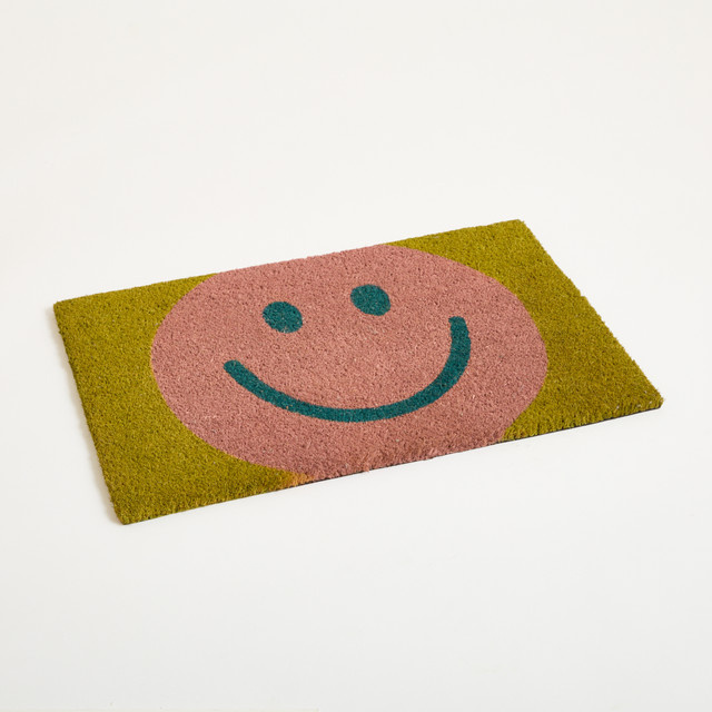 Kokos Fußmatte Smiley von BLUME2000 in Gelb, Pink und Hellpink, B/T/H: 60,0 x 40,0 x 1,0 cm - Bild 1