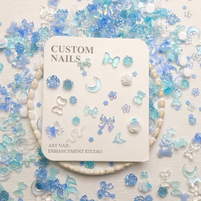felaxuu Nagelkunst Charms, 50 Stück, Blau, Glänzend, Unisex - Bild 1