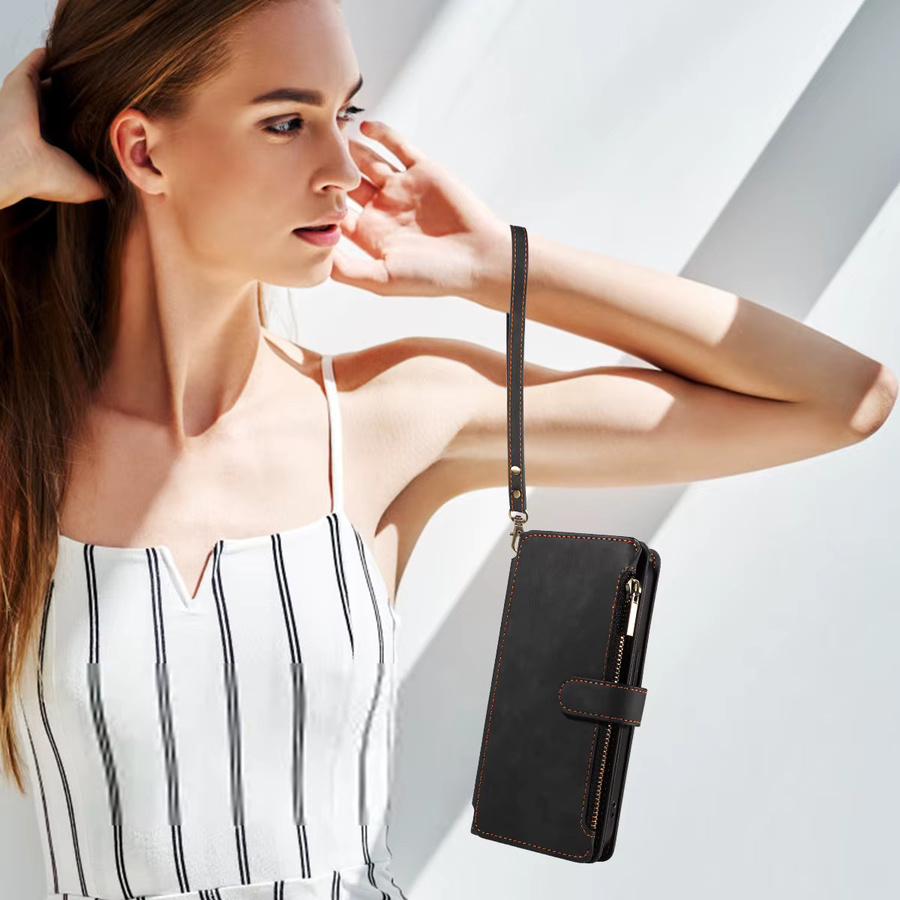 Samsung Handyhülle aus PU-Leder mit Reißverschluss und Kartenfächern als Wallet Cover in Schwarz für Galaxy A13 A14 A15 A21 A22 A23 A24 A25 A32 A34 A50 A54 Flip - Bild 3