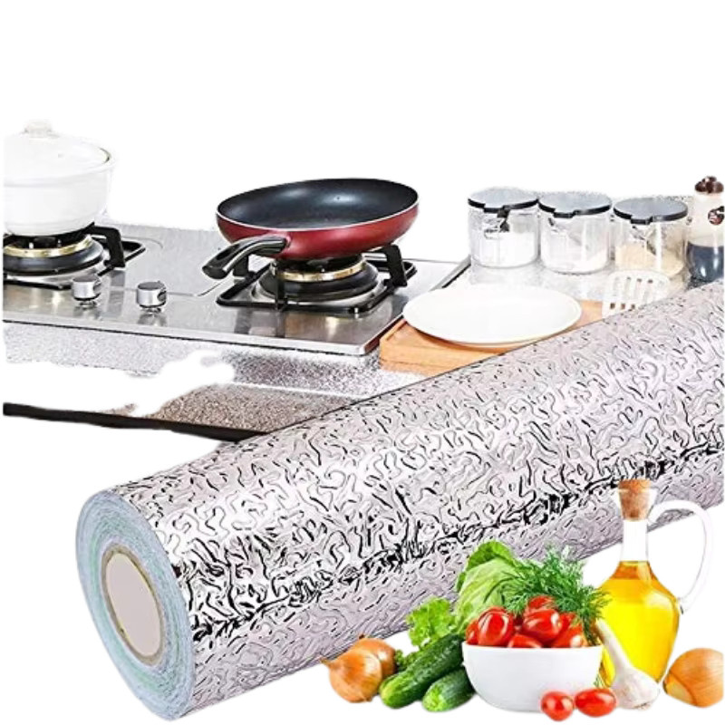 Selbstklebende Küchen-Wandaufkleber aus Aluminiumfolie, ölbeständig für Arbeitsplatten, Schubladen und Schränke, Farbe: Silber oder Orange - Bild 3