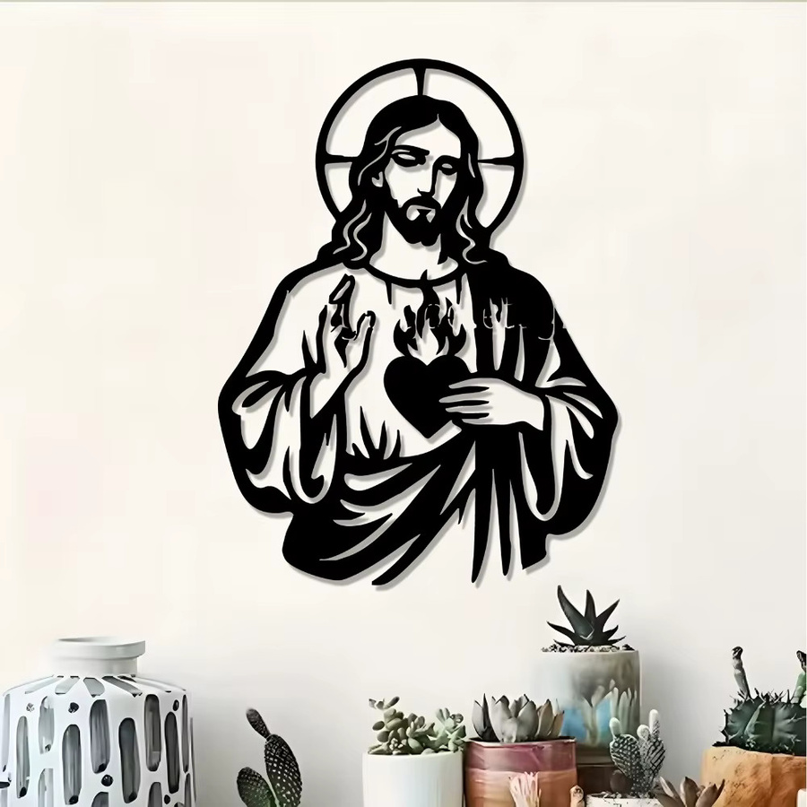 CIFBUY Religiöse Wandkunst aus Metall mit Heiligem Herz Jesus in Schwarz - Bild 3