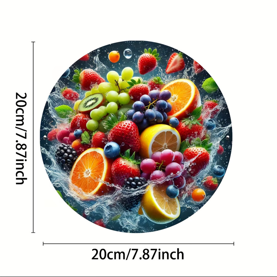 Potdemiel Rundes Metallschild mit Obst- und Gemüse-Design, Wetterbeständige Wanddekoration, Durchmesser: 20,3 cm, Mehrfarbig - Bild 2