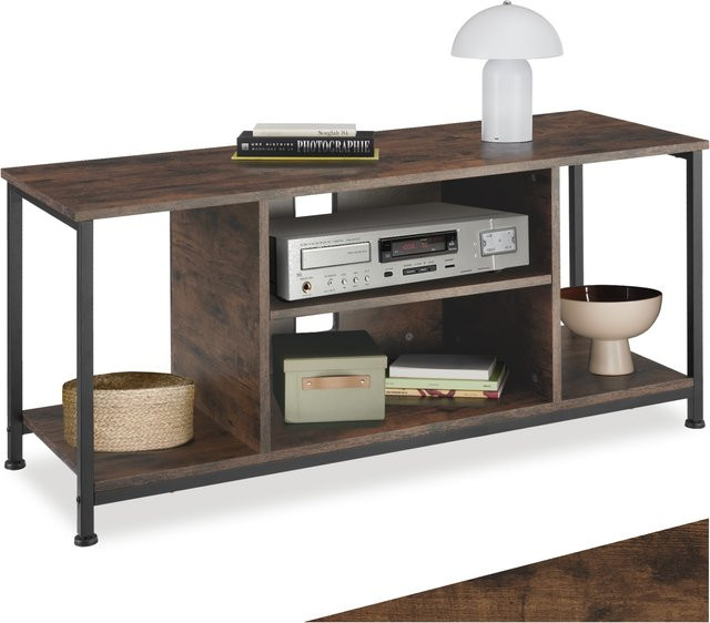 tectake TV-Regal Austin im Industrial Style aus Holz und Metall, Braun, B/T/H: 110 x 40 x 50,5 cm - Bild 1