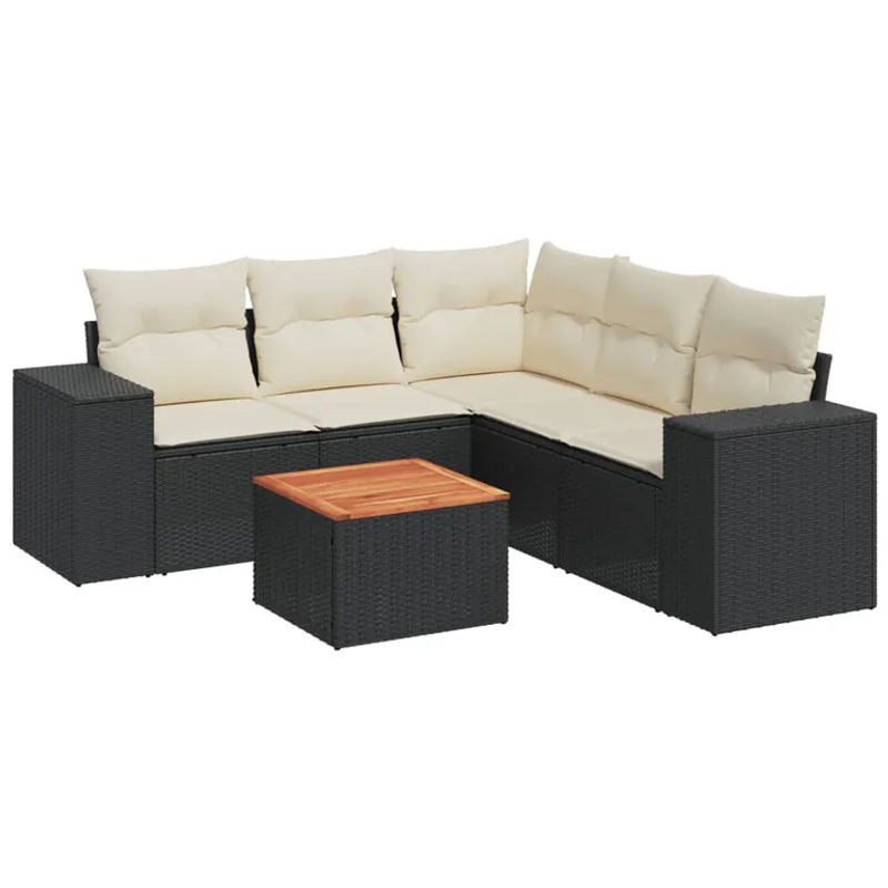 Vidaxl 6-teiliges Gartenmöbel-Set aus Polyrattan und Akazie in Schwarz mit Kissen - Bild 3