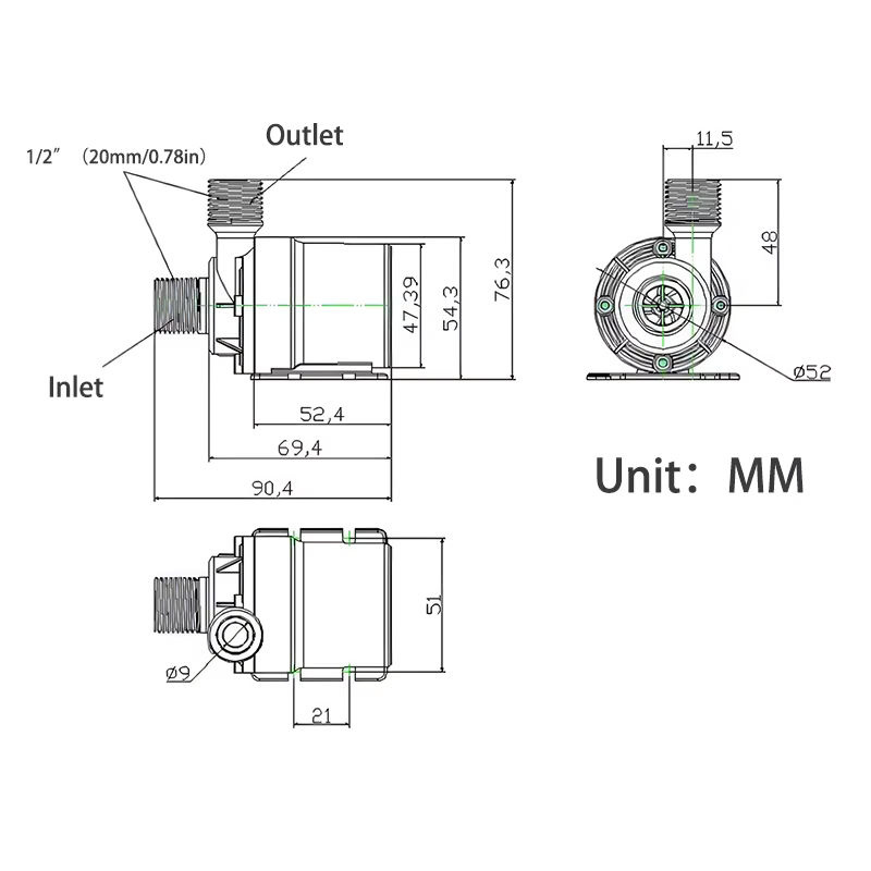 xmshxltd DC12V Wasserpumpe mit bürstenlosem Motor, 1000L/H, 8M Förderhöhe, 1/2 Zoll Tauchpumpe, IP68, Schwarz - Bild 6