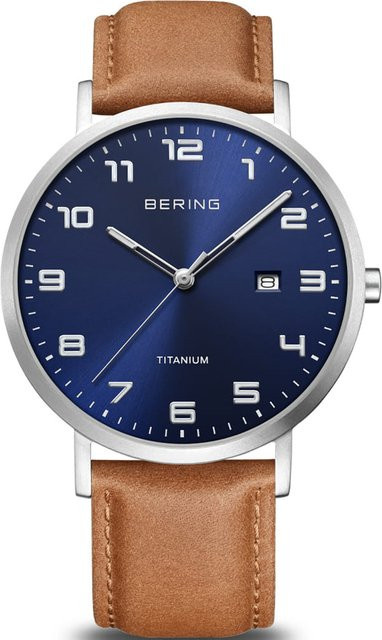 Bering Herrenuhr, Quarz, Titan, 40 mm, Blau, Leder, 5 ATM - Bild 1