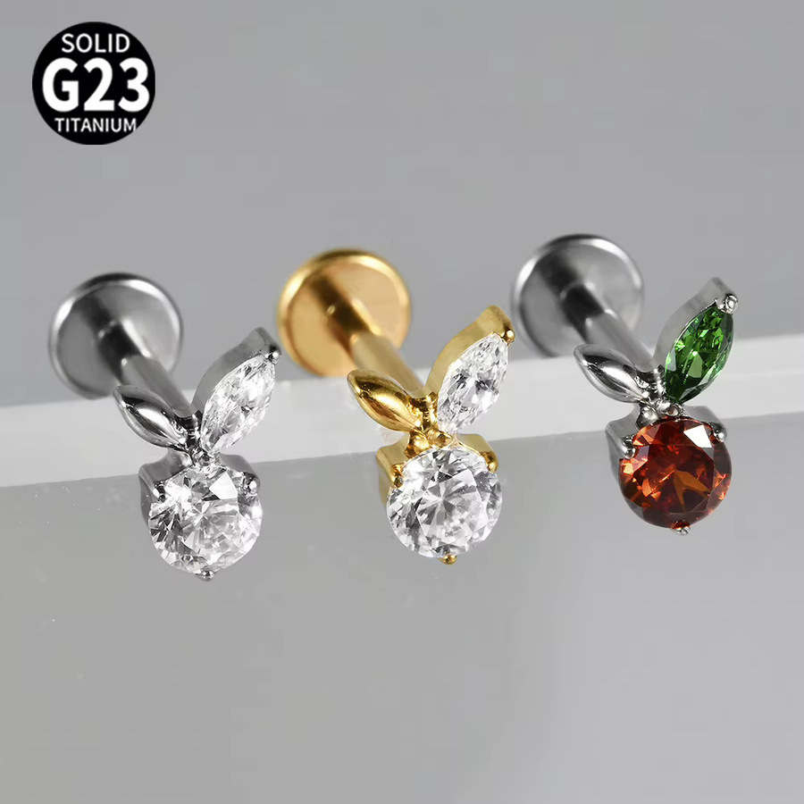 Rafflesia Piercing Labret Lip Stud, Titan, Zirkonia, Silber - Bild 3