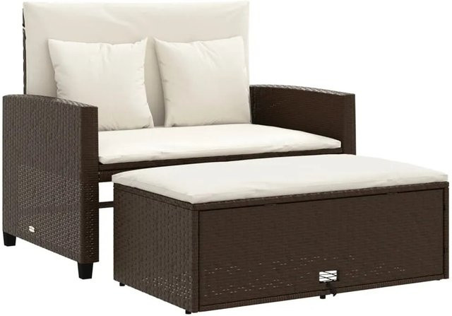vidaXL Gartensofa als Schlafsofa aus Polyrattan mit Kissen in Braun und Cremeweiß - Bild 1