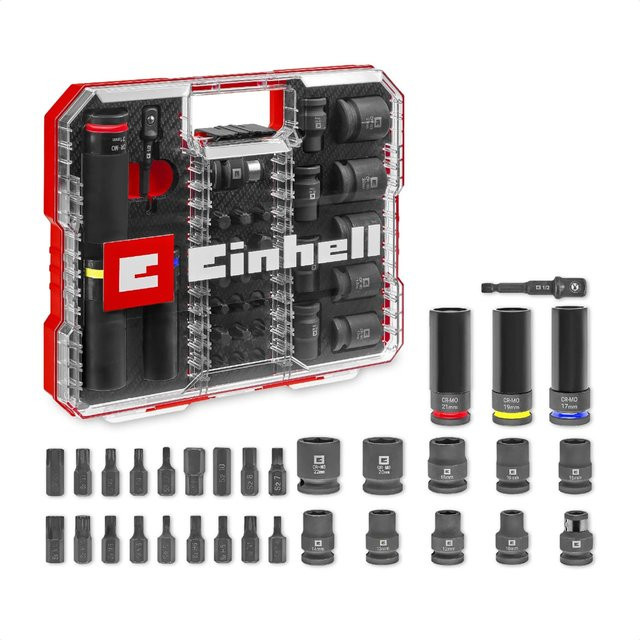 Einhell KFZ Impact Stecknuss und Bit Set 32-teilig in Schwarz mit XL-Case und 1/2 Zoll Anschluss - Bild 1