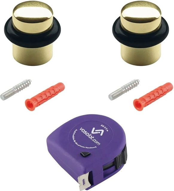 vasalat Set Türstopper für den Boden zum Schrauben, Messing Poliert, Ø 25 mm, H: 30 mm - Bild 1