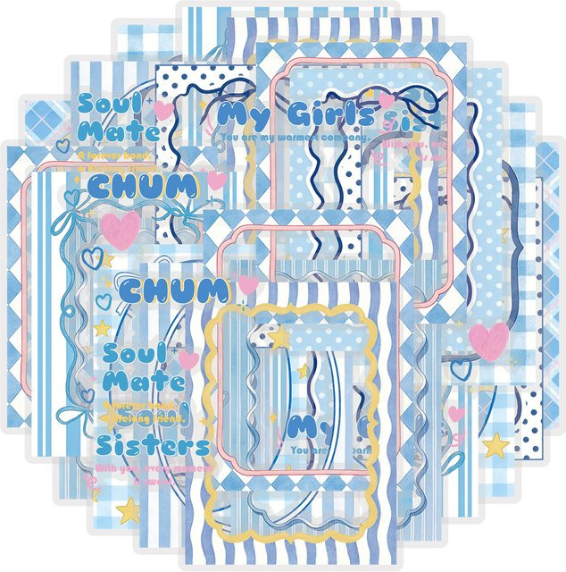 Etori Life Blue Fresh Border Journal Sticker mit Bowknot und Plaid Muster für Laptop, Handyhülle und Tagebuch in Blau - Bild 1