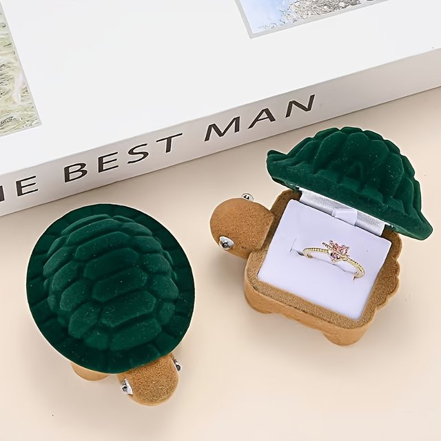 Grüne Schmuckschatulle in Schildkrötenform mit Textiloberfläche für Halsketten und Ohrringe - Bild 1