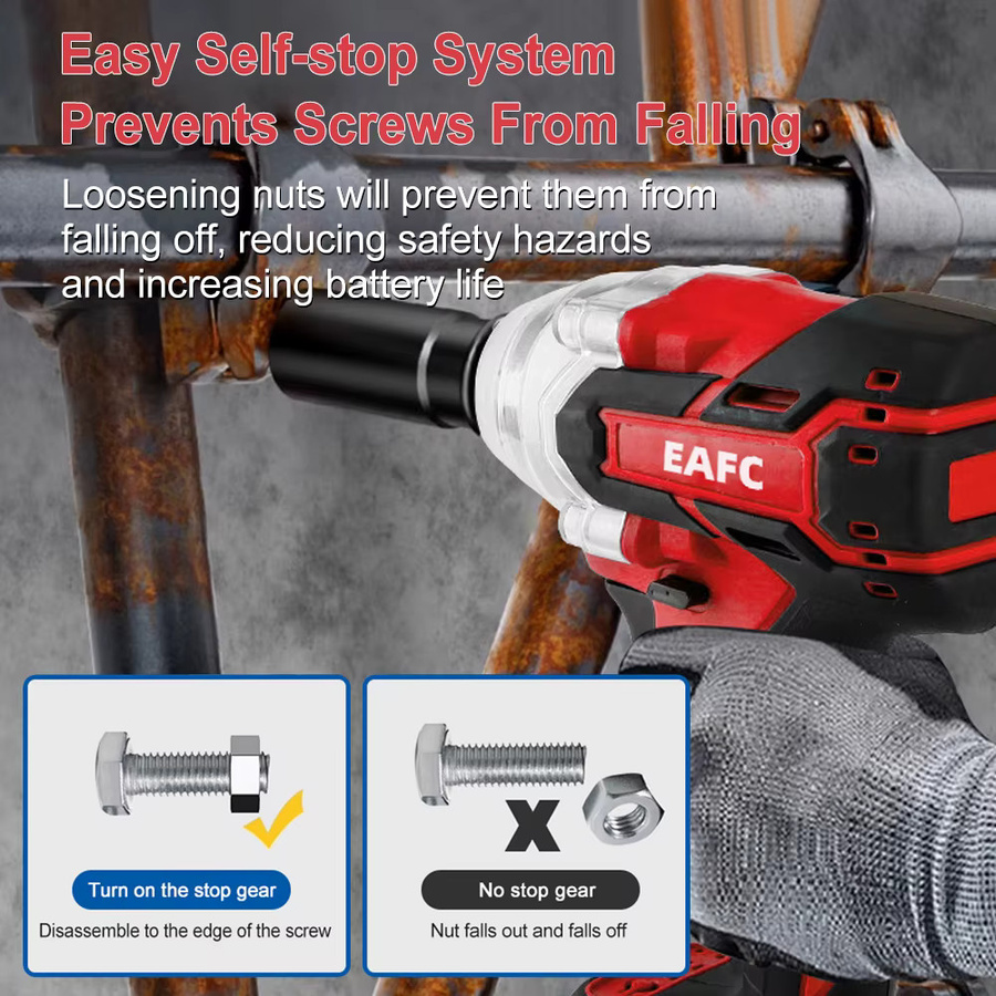 EAFC Elektrischer Akku-Schraubenschlüssel in Rot mit 350 Nm Drehmoment und USB-Aufladung - Bild 5