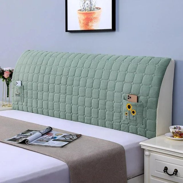 Yiran bag Bettkopfabdeckung aus weichem Samt mit Rautenmuster in Grün, Breite: 120 cm, Höhe: 60 cm - Bild 1