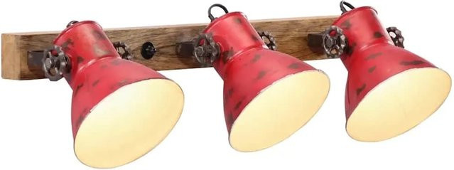 vidaXL Wandleuchte in Rot im Industrie-Stil aus Mango-Massivholz und Eisen mit E27 Fassung, B: 65 cm, H: 25 cm - Bild 1