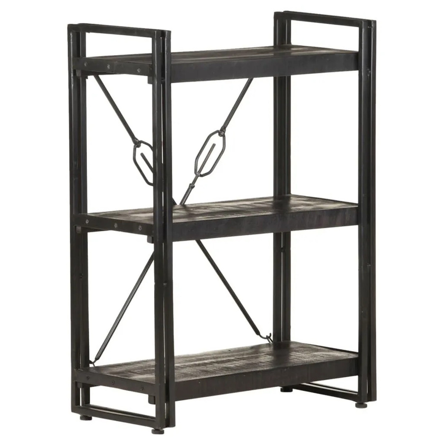 vidaXL Bücherregal aus Mango Massivholz und Metall in Schwarz im Industrial Design, B/T/H: 60 x 30 x 80 cm - Bild 2