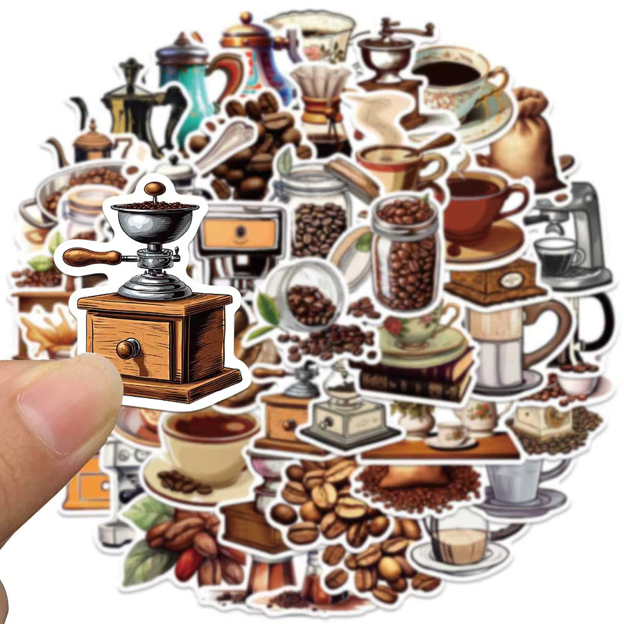 50 Stück PickJoy Vintage Kaffee Aufkleber mit Kaffee- und Kaffeebohnen-Motiv in Mehrfarbig - Bild 2
