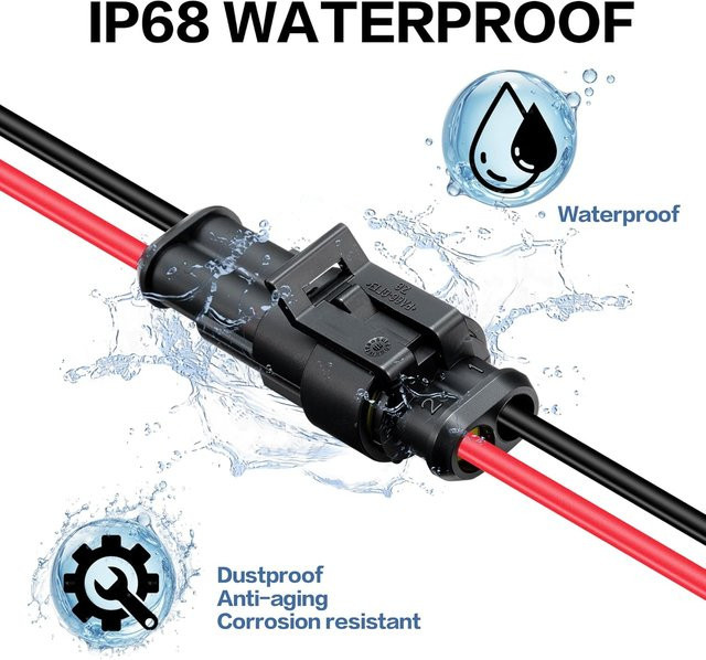 AOKIN 6 Paar 2-polige Steckverbinder wasserdicht, 16 AWG, 2-Draht-Stecker mit Schrumpfschlauch für PKW und LKW, Schwarz - Bild 1