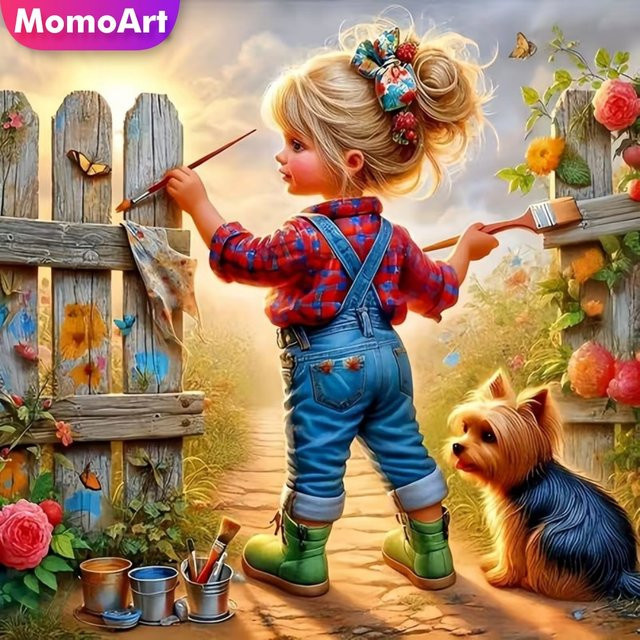 Momoart Diamond Painting Mädchenporträt mit Hund als DIY Mosaik Set in Multicolour, B/B/H: 20 x 20 x 20 cm - Bild 1