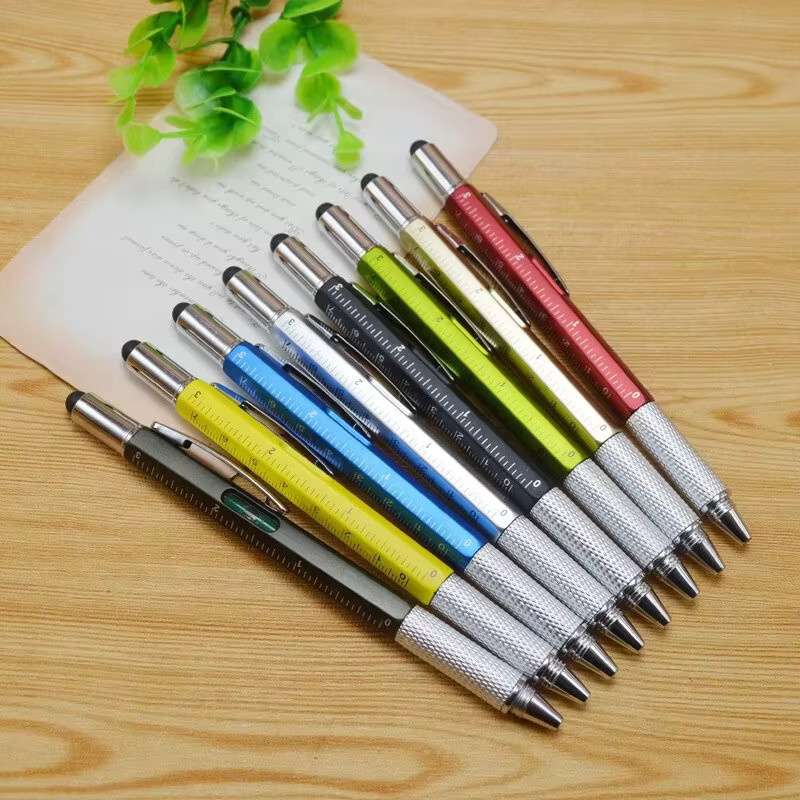 6-in-1 Multifunktions-Kugelschreiber aus Metall mit Lineal, Bildschirmstift, Schraubendreher und Wasserwaage in Silber - Bild 4