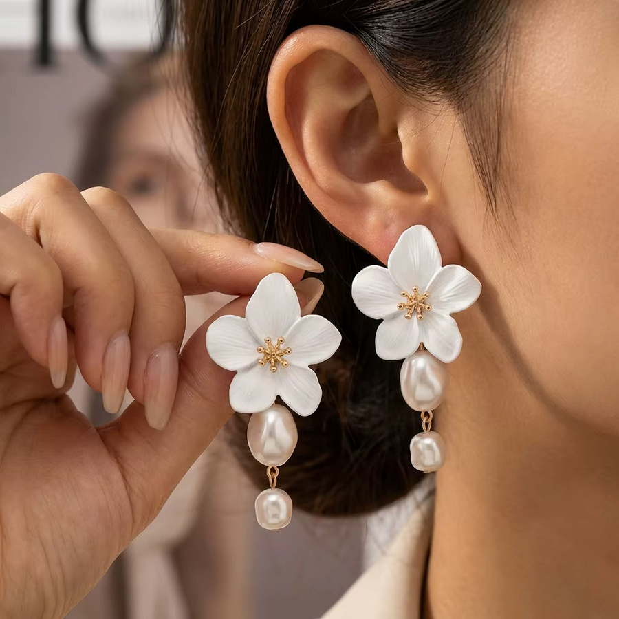 Rinhoo Ohrringe, Perle, Weiße Blume, Damen - Bild 2