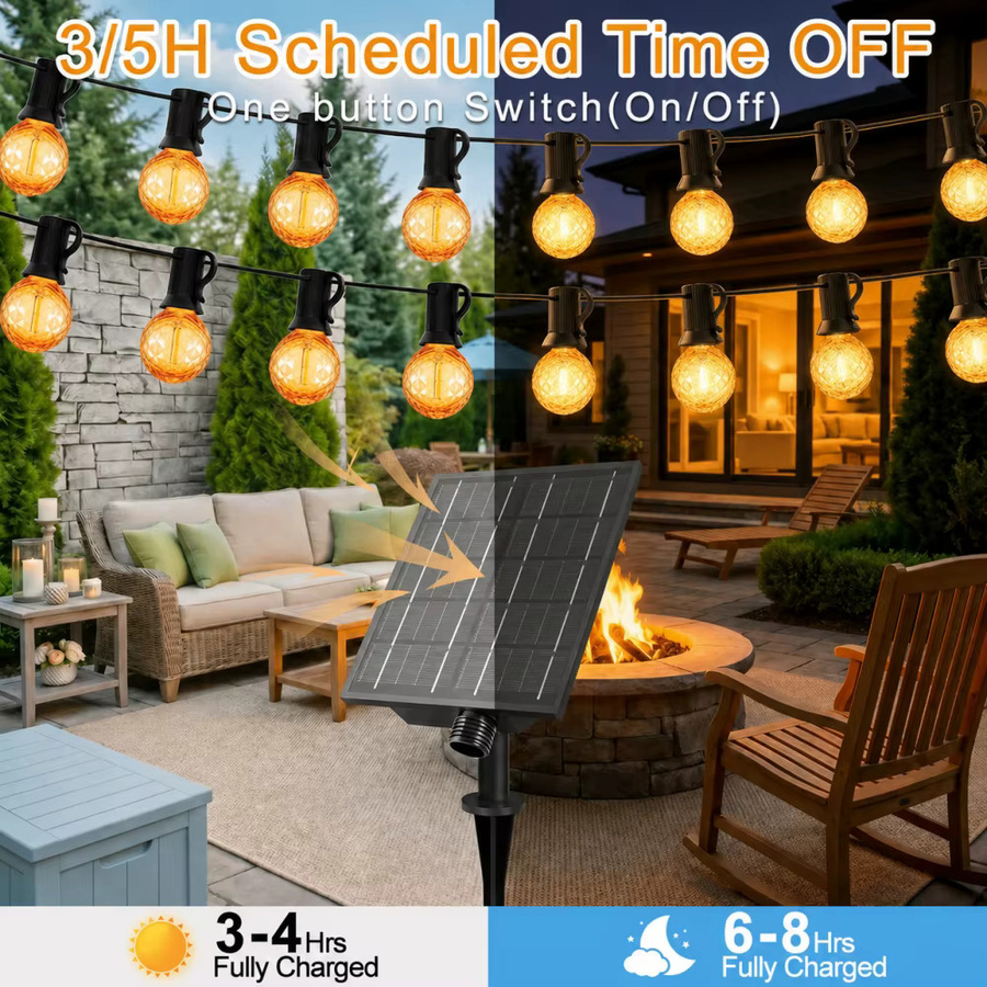 Grensk Solar-Lichterkette mit G40 Diamant-LEDs, fernbedienbar und dimmbar, IP44 wasserdicht, bruchsicher, warmweiß, transparent - Bild 3
