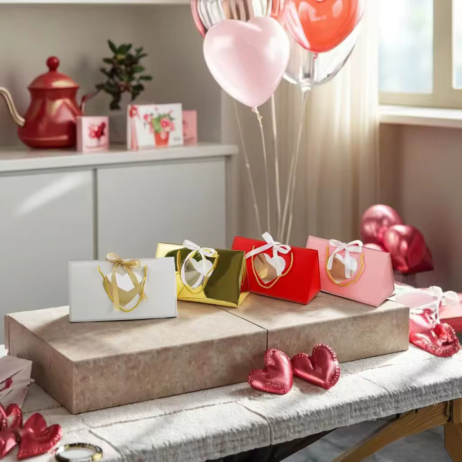 4er-Set Valentinstag Geschenkverpackungen aus Papier mit Herz-Klarsichtfenster und Band für Hochzeiten und Partys - Bild 4